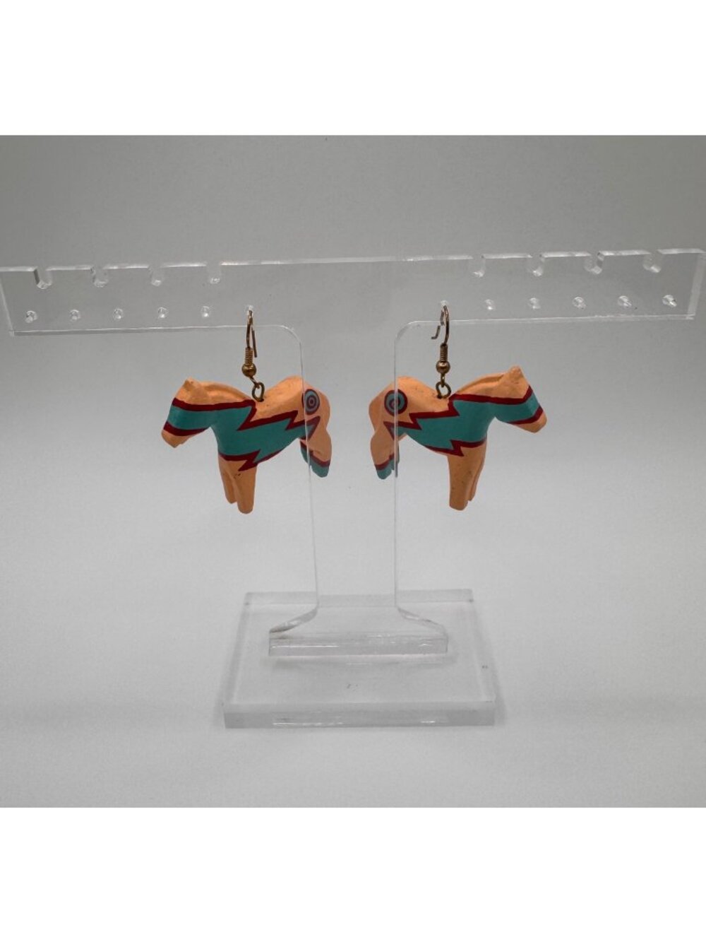 Vintage Zuni Style Thunderbird Earrings Hand Painted Wood Southwest Boho